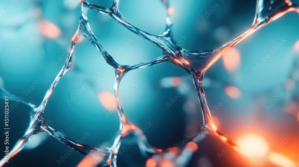 Poster an abstract representation of interconnected structures in blue and orange hues, illustrating the co