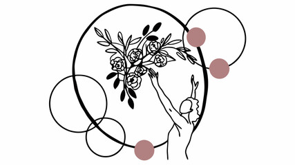 Elegant Floral Design Generated AI Art Featuring a Woman Reaching for Flowers