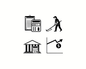 Financial Planning Icons Set July 1st Deadline, Growth, and Banking