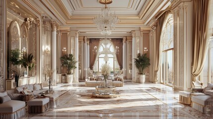 Fototapeta premium Opulent Palace Living Room with City Views