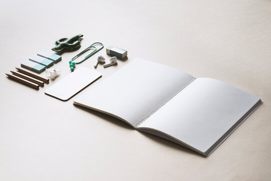 Back to school flat lay on light yellow background