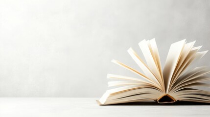 An open book rests on a table, pages flipping gently as if caught in a breeze, symbolizing knowledge, curiosity, and the power of stories to transport us to new worlds.