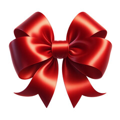 Red Satin Bow Realistic Ribbon Knot Decorative Gift Tie Isolated on a white background
