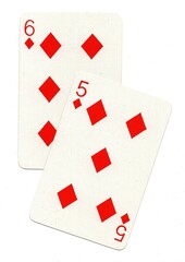 Obraz premium A pair of playing cards in the suit of diamonds isolated on a white background.