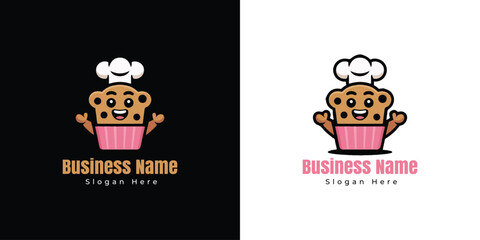 Cute Muffin Chef Logo – Cartoon Cupcake Character for Bakery and Sweet Shop Branding – Vector Illustration।
Cute Cartoon Bakery Logo with Chocolate Cupcake and Pastry Icons – Vector Illustration. 