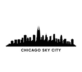 Fototapeta premium Black and white Chicago city skyline vector silhouette with urban scene, high detail, and clean shape with white background