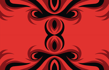 Symmetrical Abstract Pattern with Red and Black Curved Design Elements