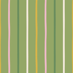 Hand drawn vector seamless pattern with vibrant stripes. Cute charming background with lines for festive design, wallpaper and textile. Colorful geometric abstract pattern
