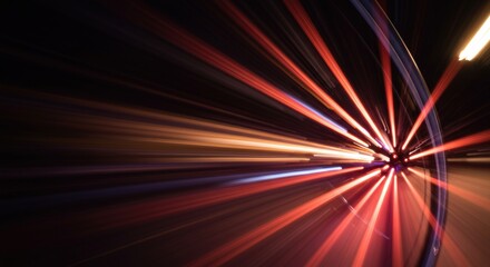 Light trails radiating center burst speed motion colorful. Dynamic energy explosion rays streaming lines. Technology innovation concept artificial intelligence