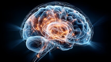 Digital representation of human brain with neural network connections and futuristic medical science, Generative AI