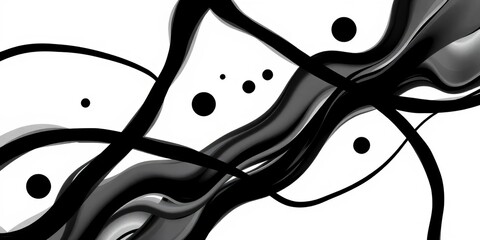 Abstract black shapes and lines, amorphous forms on white background ,  brush,  organic