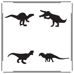 Dinosaur Silhouettes Vector Set – Black Prehistoric Animal Icons Featuring Theropods, Hadrosaurs, and Ancient Creatures – Educational Clipart for Kids, Crafts, and Science Themes