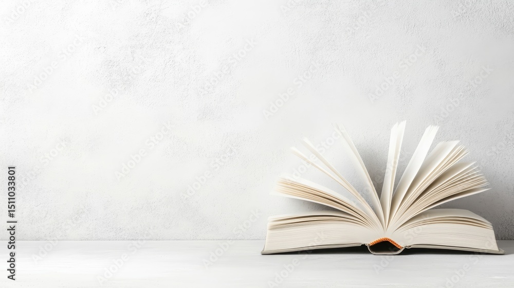 Poster an open book lies on a smooth, textured surface, inviting readers into a world of imagination and kn