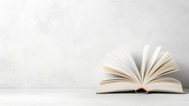 An open book lies on a smooth, textured surface, inviting readers into a world of imagination and knowledge under soft, diffused lighting that adds charm and allure.