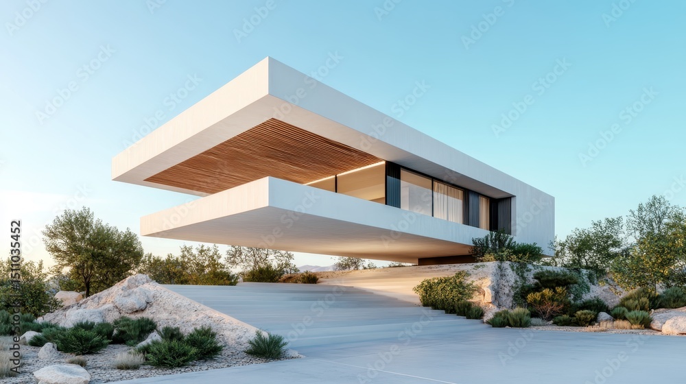 Poster this image captures a stunning modern architectural design with floating elements that embodies inno