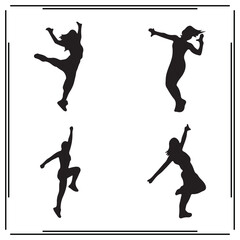 Energetic Woman Silhouettes – Vector Set of Jumping, Dancing, Celebrating Female Figures in Motion – Active Lifestyle, Fitness, Joyful Pose Clipart for Creative Designs

