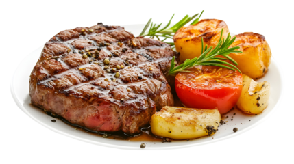 Grilled Steak with Baked Vegetables on a Plate