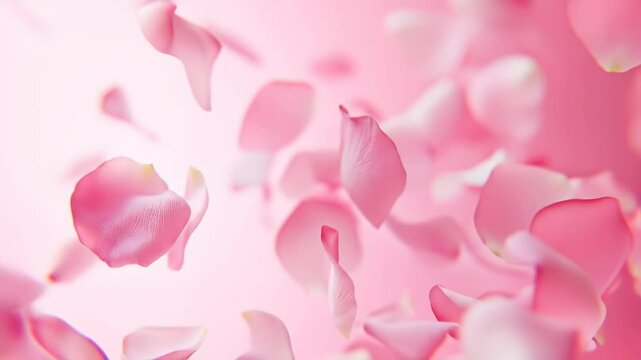 Gently Falling Pink Rose Petals Animation on Soft Background. Romantic Beauty, Spa & Wedding Visuals, Delicate Floral Overlay for Feminine Product Promo. 4K Video