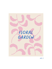 Hand drawn vector poster or card with cute charming branches and leaves. Floral garden print for summer design, Womens day, Valentines day. Flat vector botanical illustration