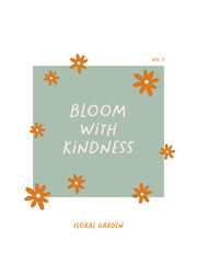 Hand drawn poster or card with cute abstract flowers. Charming print with beautiful tiny floral elements. Vector botanical illustration for summer design, Womens day, Valentines day. Flat vector art