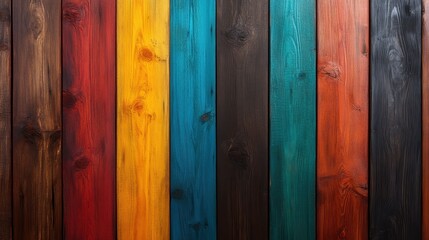 A captivating array of colorful wooden planks creates a visually dynamic background, perfect for enhancing creative projects, promotional materials, or artistic compositions.