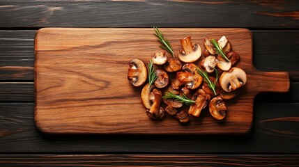 A selection of grilled mushrooms artfully arranged on a wooden cutting board, showcasing their rich textures and flavors, perfect for culinary inspirations.