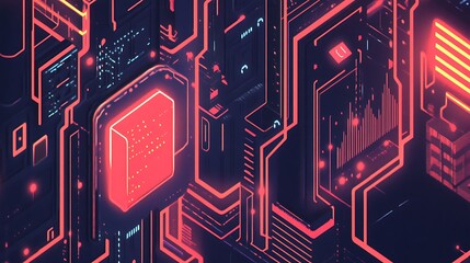 Abstract circuit board design with glowing lines