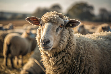 Obraz premium Close-up of Sheep in a Pasture at Sunset