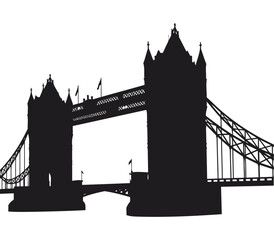 Solid black silhouette of the London Tower Bridge on a white background, clean and minimal design