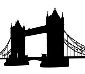 Single-color silhouette of the iconic London Tower Bridge with sharp lines and bold structure