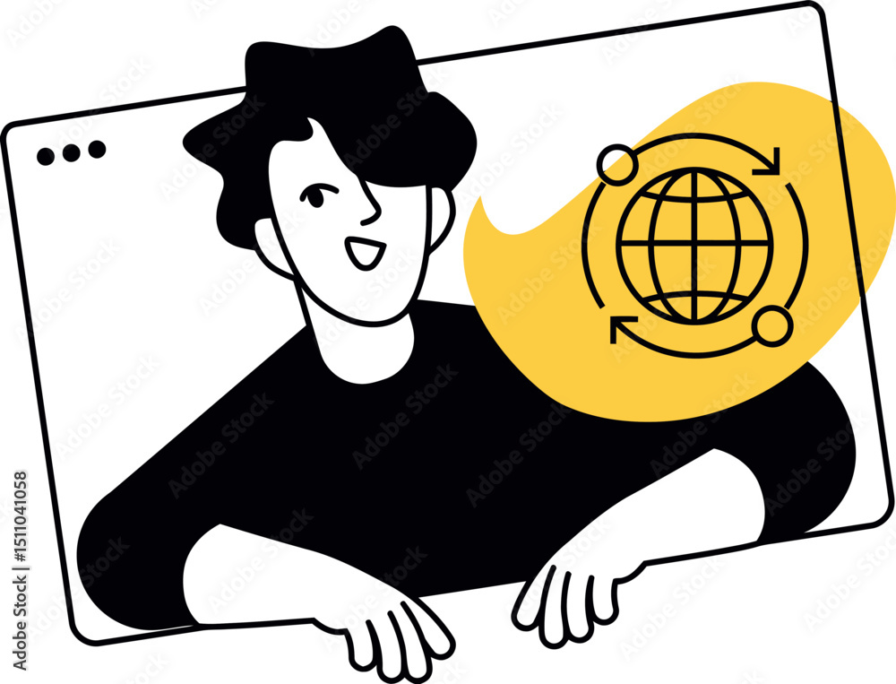 Poster man globe earth world internet communication global network connection digital technology online bus