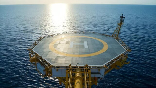 Offshore helipad structure over the ocean during sunny day  
