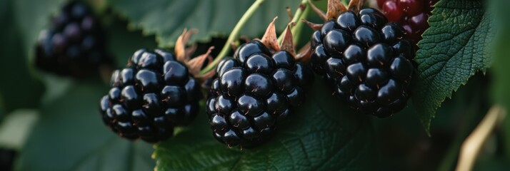 Close-up View of Ripe Blackberries on the Vine Ready for Harvest in the Field