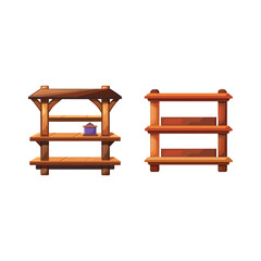 Vector art of Two wooden shelves isolated on white background