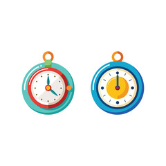 Vector art of Two cartoon clocks isolated on white background in blue and red colors