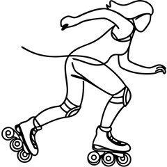 Fototapeta premium Active woman roller skating in dynamic pose with motion lines 