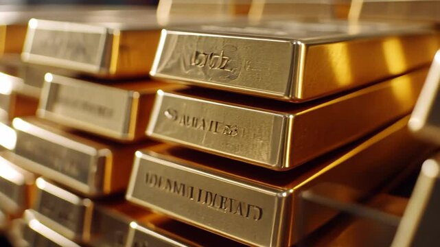 Stack of gold bars shiny metal bricks for wealth investment finance