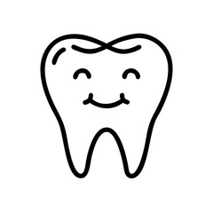 Cartoon smiling tooth character with simple line design  