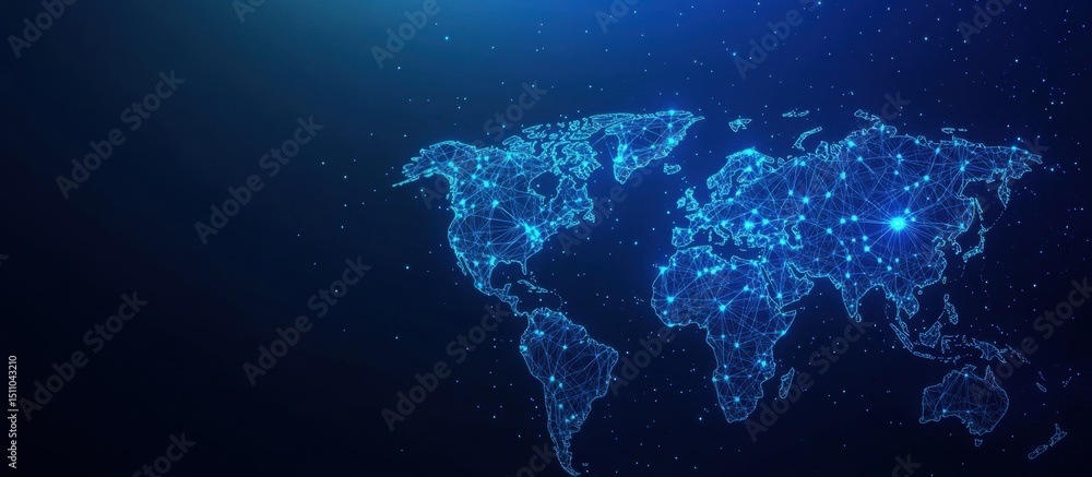 Aufkleber digital blue background with a digital world map, global network, and connectivity concept the plane