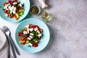 Greek salad with vegetables, olives and feta cheese