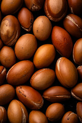Close-up of brown macadamia nuts background