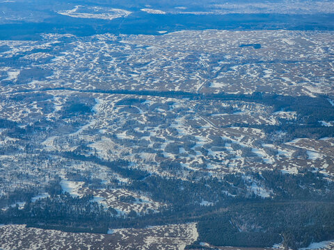 Aerial of the Taiga around Tura, Krasnoyarsk Krai, Evenki state, Russia