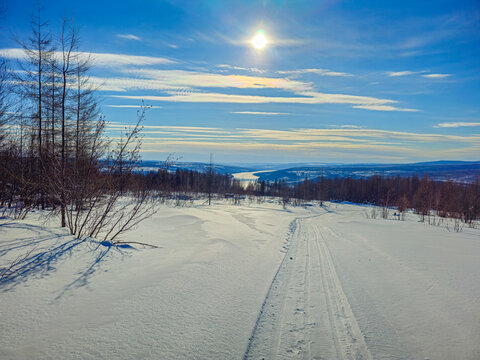 Overlook over the Yenisei river, Tura, Krasnoyarsk Krai, Evenki state, Russia