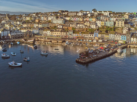 The inner harbour at Brixham, one of Britain's busiest fishing harbours, in Torbay, Devon, United Kingdom