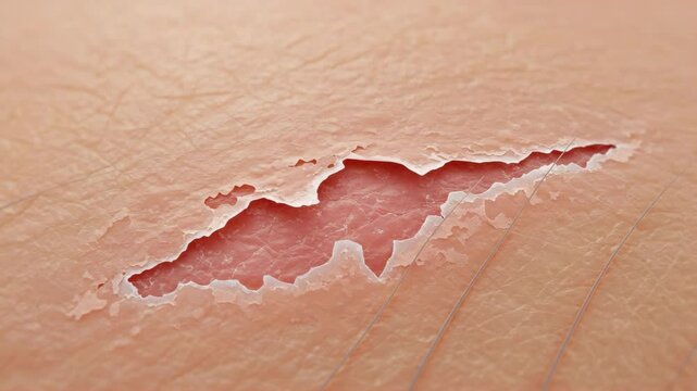 Skin with a deep cut revealing raw tissue underneath  