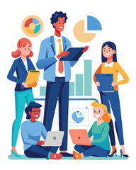 Vector illustration set of business people, a man and woman team in the office, with diverse person avatars