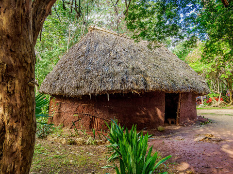 Model of Traditional Maya House, Chichen Itza, Yucatan State, Mexico