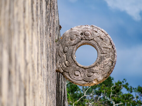Stone Ring at The Great Ball Game Court, Chichen Itza, Yucatan State, Mexico