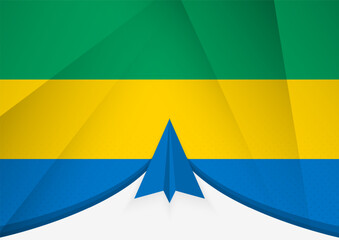 Gabon Flag with Abstract Paper Airplane Design, National Flag in a geometric folded paper style.