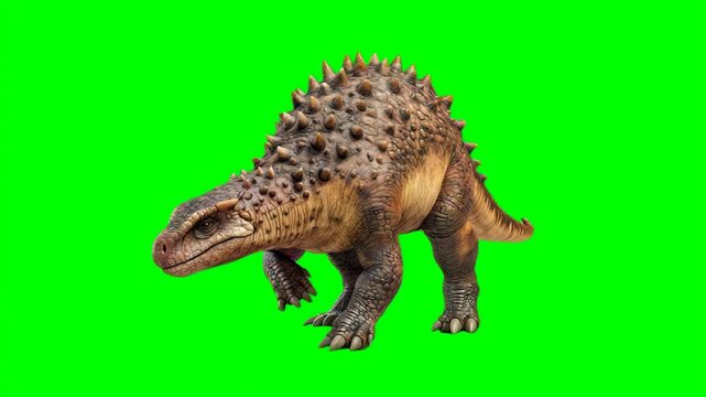 Realistic ankylosaurus dinosaur walking on chroma key